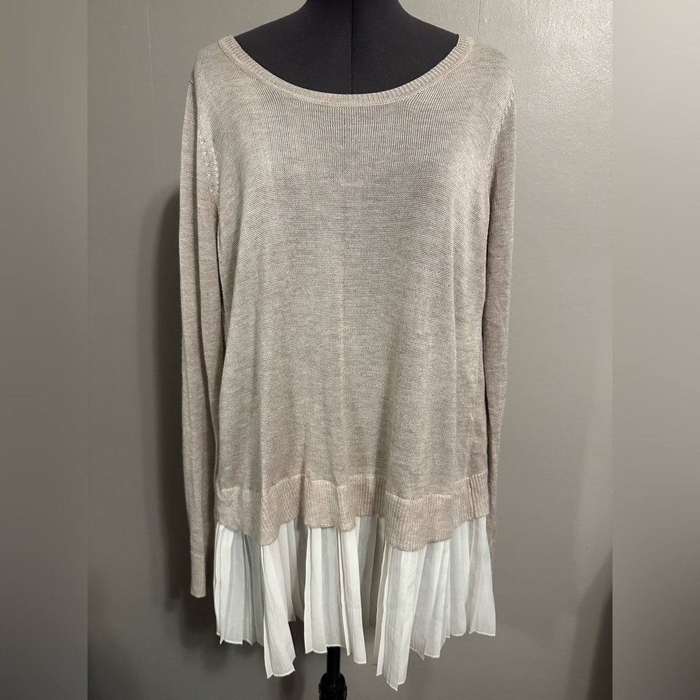Fever Sweater With Faux Pleated Blouse Underlay Size M